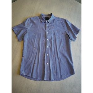 Men's Charleston Threads Short Sleeve Button Down Checks with Patriotic Crabs L